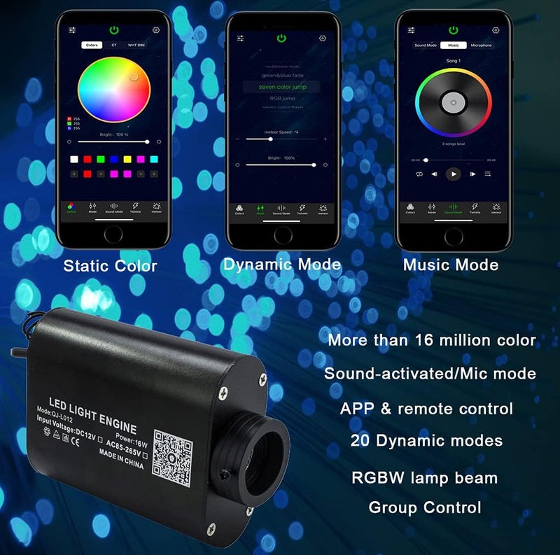 azimom Bluetooth/APP LED 16W RGBW Fiber Optic Light Star Ceiling Kits 450pcs 0.03in 6.5ft Sensor Music Mode Remote Control Car Use Home Headliner Starlight Decoration - Image 2